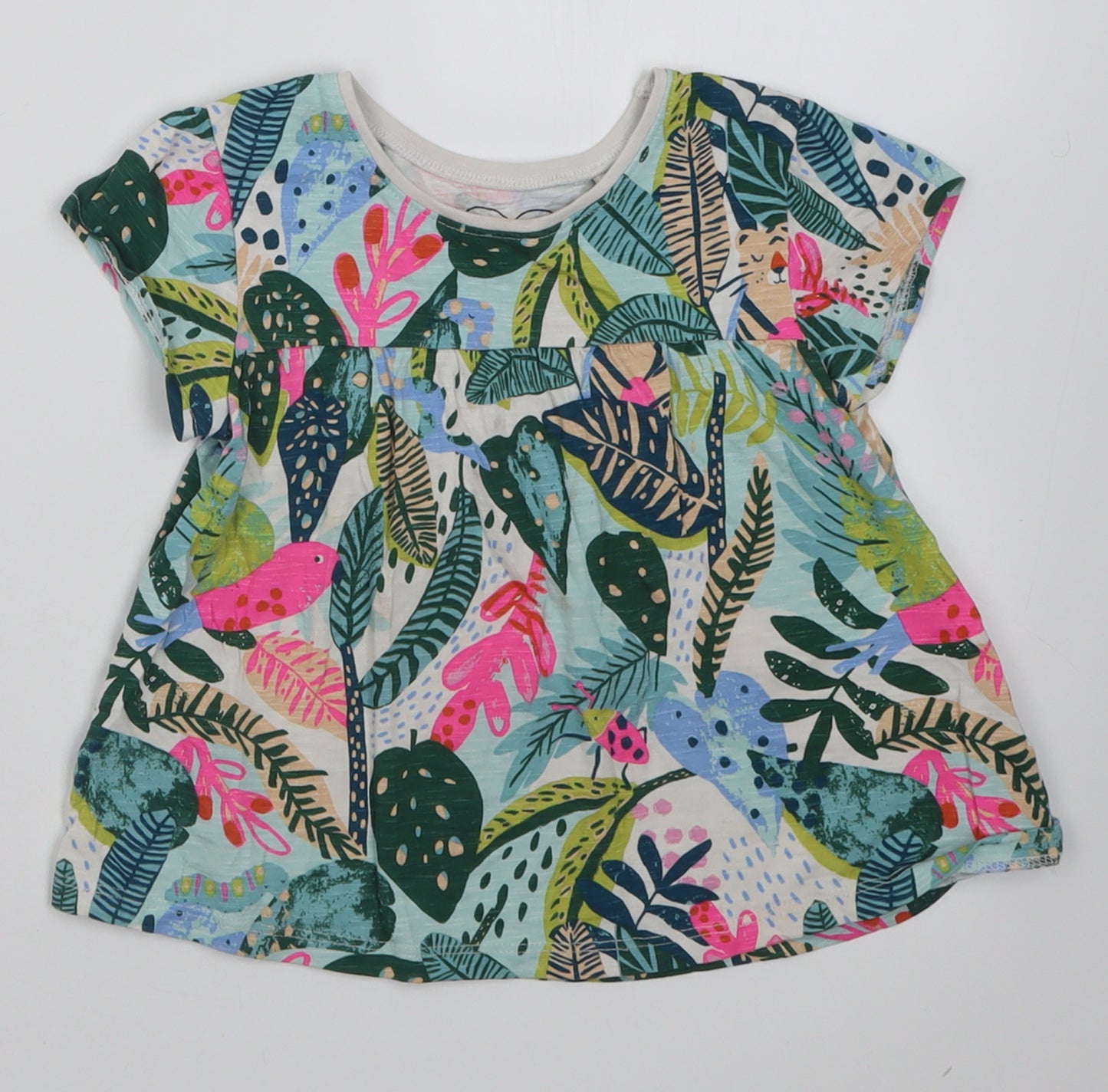NEXT Girls Multicoloured Geometric Cotton Basic T-Shirt Size 3-4 Years Crew Neck Pullover
