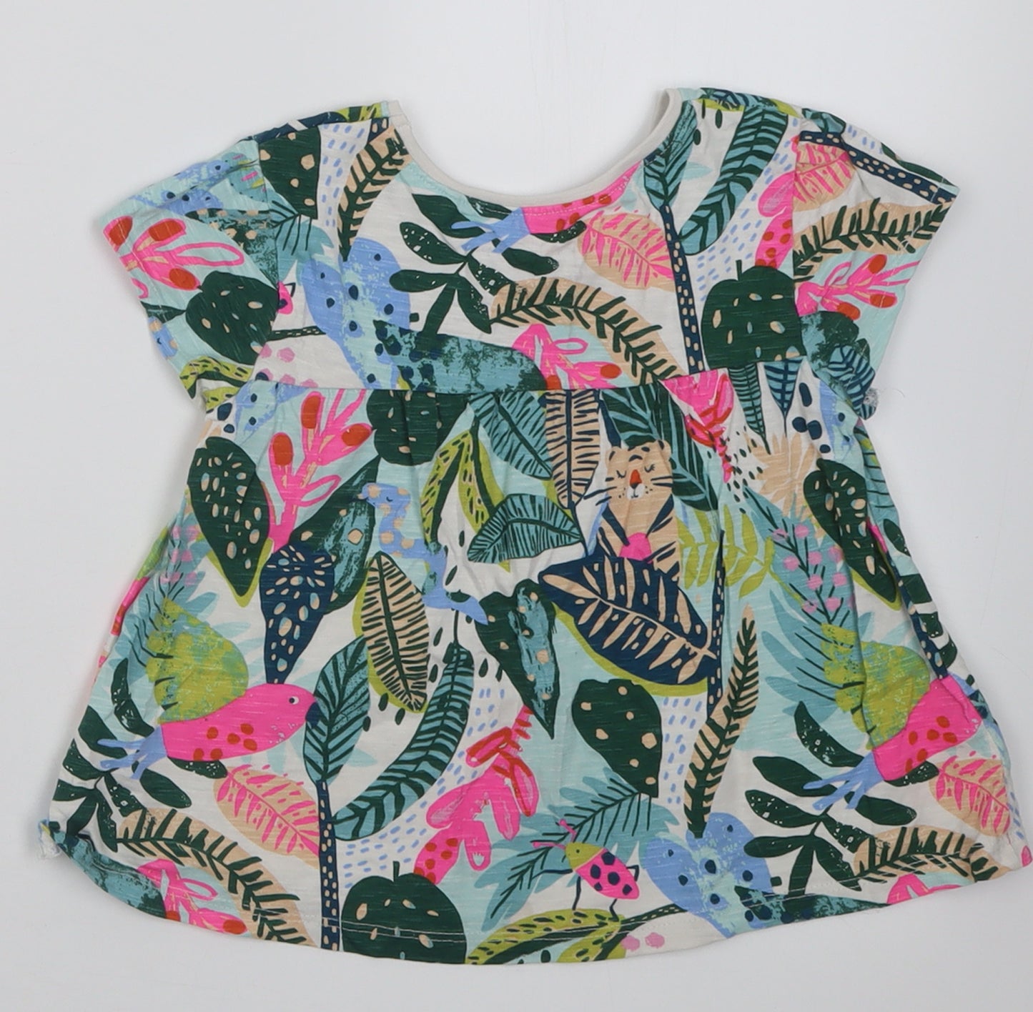 NEXT Girls Multicoloured Geometric Cotton Basic T-Shirt Size 3-4 Years Crew Neck Pullover