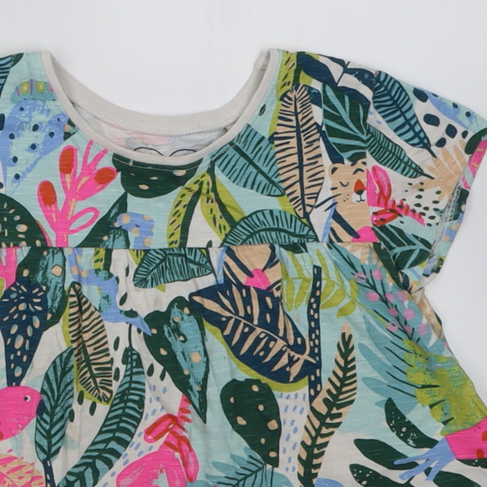NEXT Girls Multicoloured Geometric Cotton Basic T-Shirt Size 3-4 Years Crew Neck Pullover