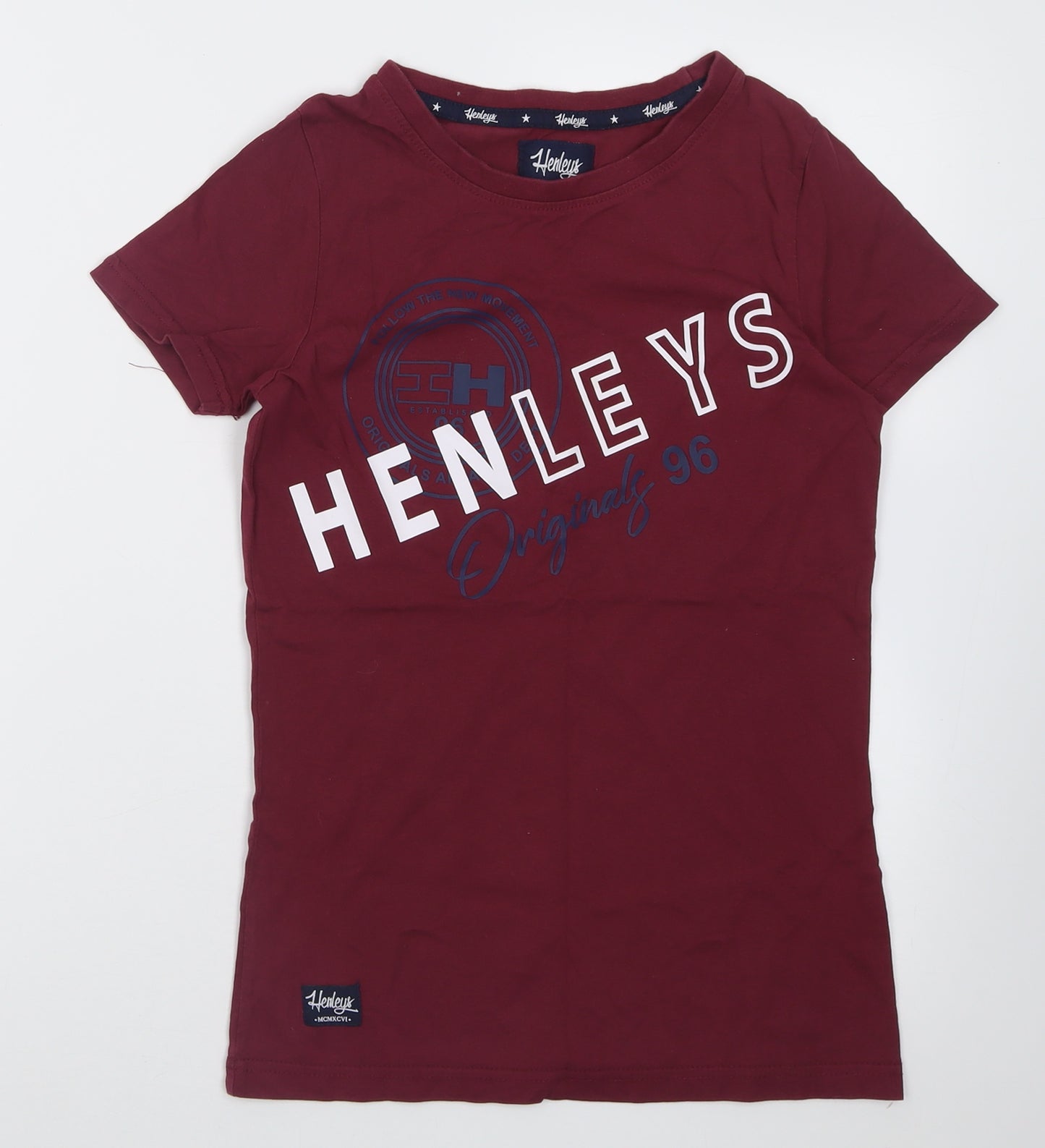Henleys Boys Red  Cotton Basic T-Shirt Size 10 Years Crew Neck Pullover