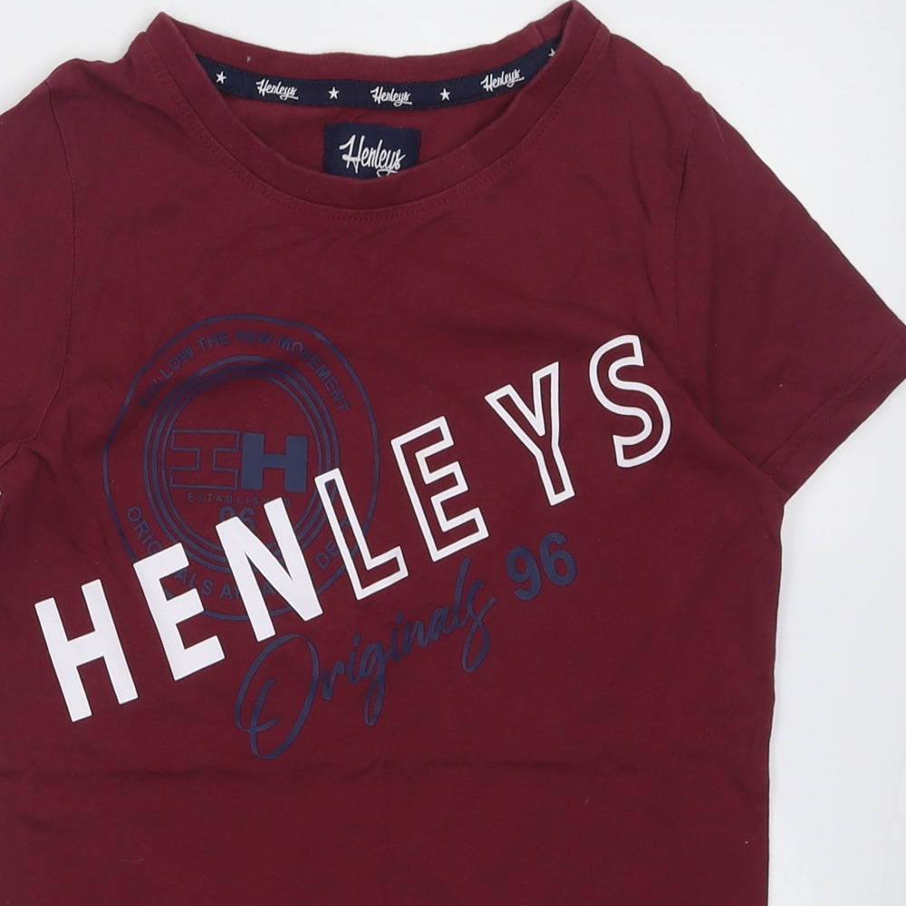 Henleys Boys Red  Cotton Basic T-Shirt Size 10 Years Crew Neck Pullover