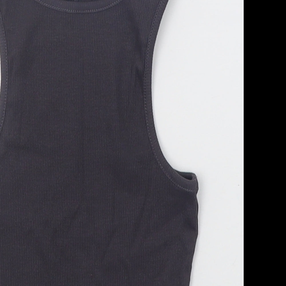 George Girls Grey  Cotton Basic Tank Size 5-6 Years Crew Neck Pullover - ribbed fabric