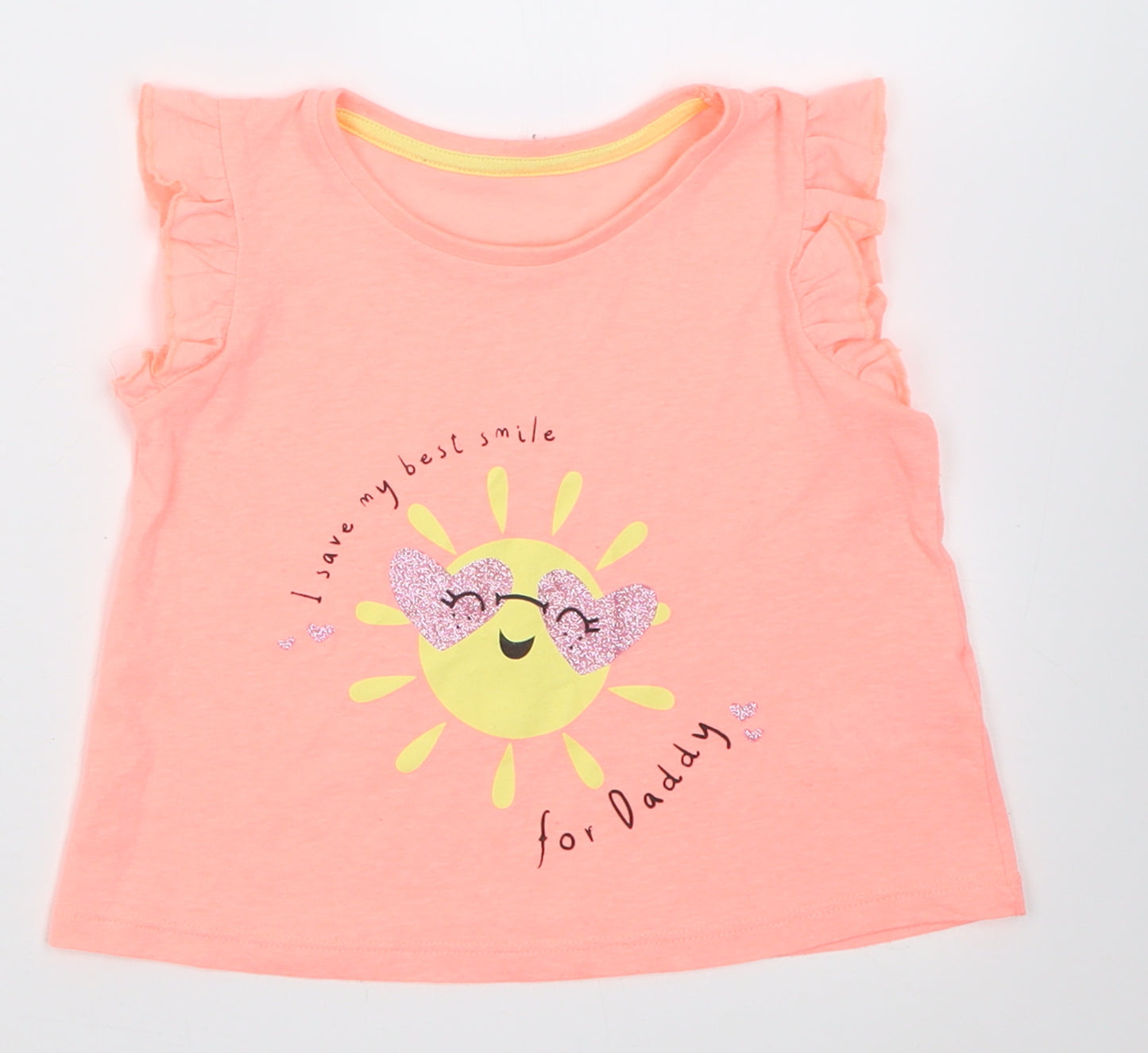 Matalan Girls Pink  Polyester Basic T-Shirt Size 18-24 Months Crew Neck Pullover - i save my best smile for daddy