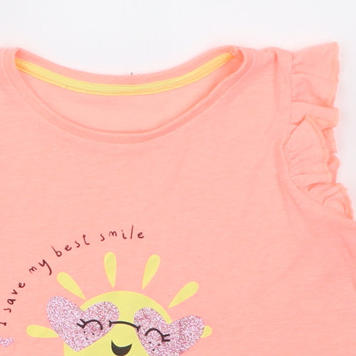 Matalan Girls Pink  Polyester Basic T-Shirt Size 18-24 Months Crew Neck Pullover - i save my best smile for daddy