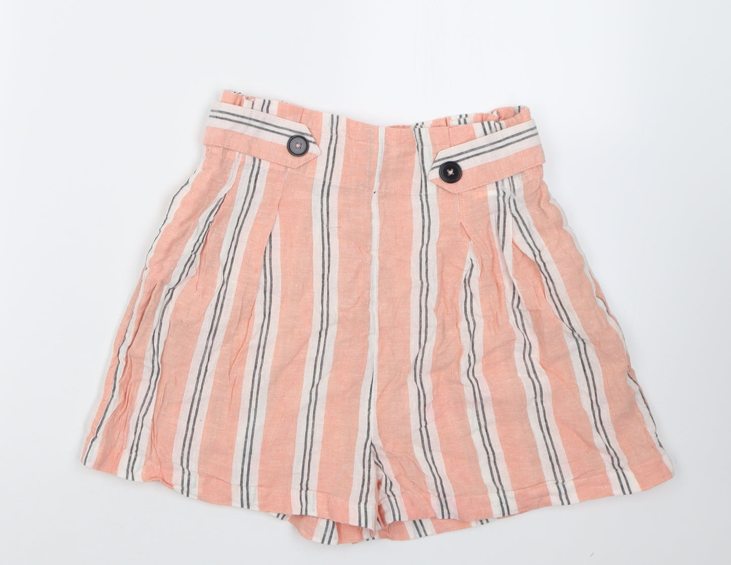 Stradivarius Womens Pink Striped Cotton Paperbag Shorts Size S  Regular Pull On