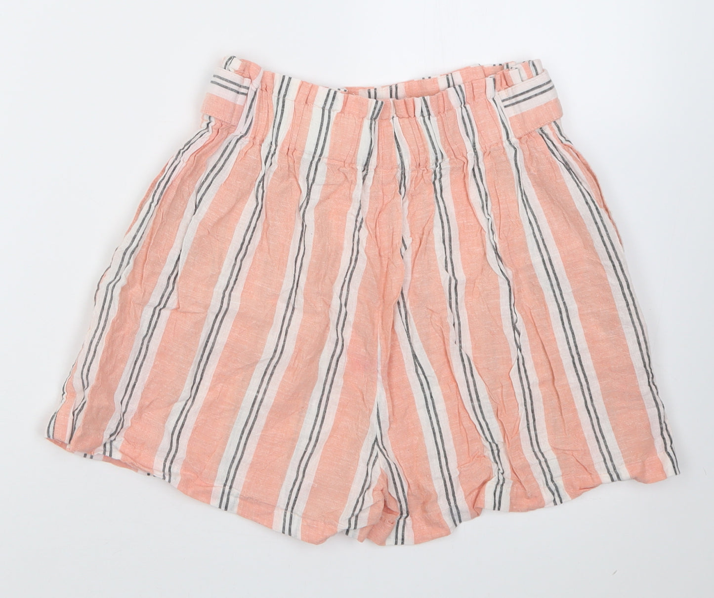 Stradivarius Womens Pink Striped Cotton Paperbag Shorts Size S  Regular Pull On