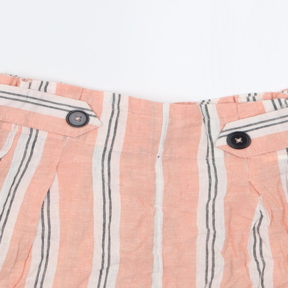 Stradivarius Womens Pink Striped Cotton Paperbag Shorts Size S  Regular Pull On