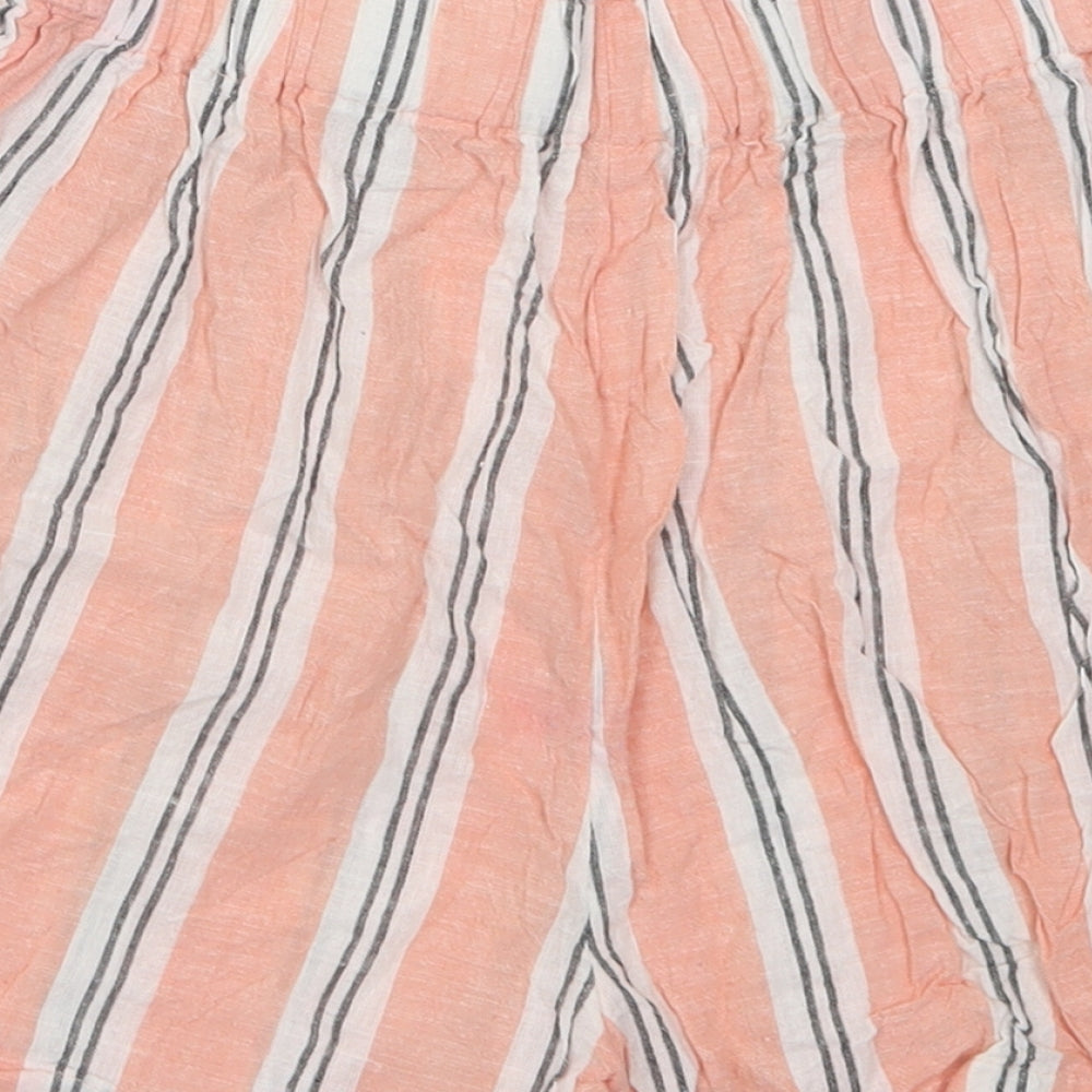 Stradivarius Womens Pink Striped Cotton Paperbag Shorts Size S  Regular Pull On