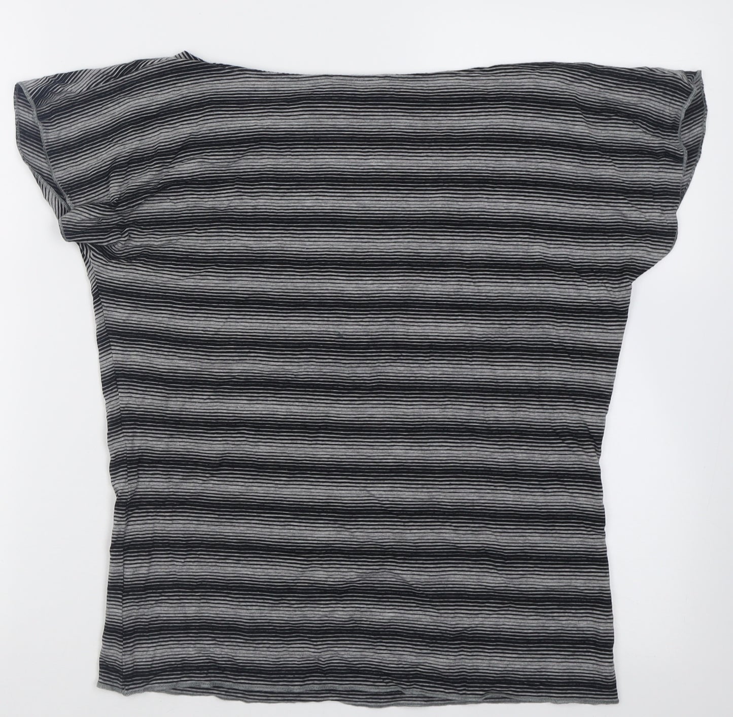 Marks and Spencer Womens Grey Striped Viscose Basic T-Shirt Size 16 Boat Neck