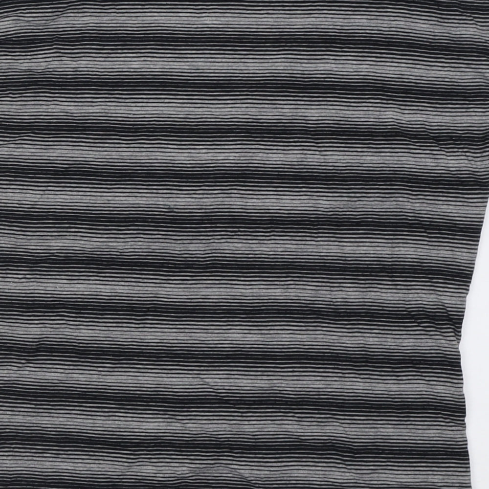 Marks and Spencer Womens Grey Striped Viscose Basic T-Shirt Size 16 Boat Neck