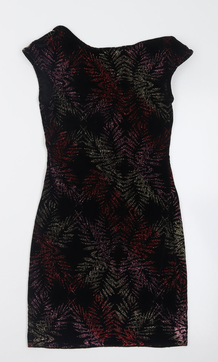 Topshop Womens Black  Polyester A-Line  Size 6  Boat Neck Pullover - Open back