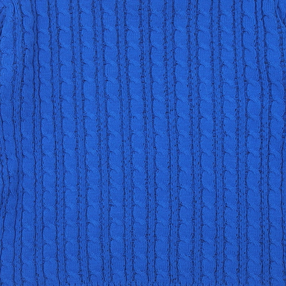 Chic me Womens Blue Crew Neck Geometric Acrylic Pullover Jumper Size M