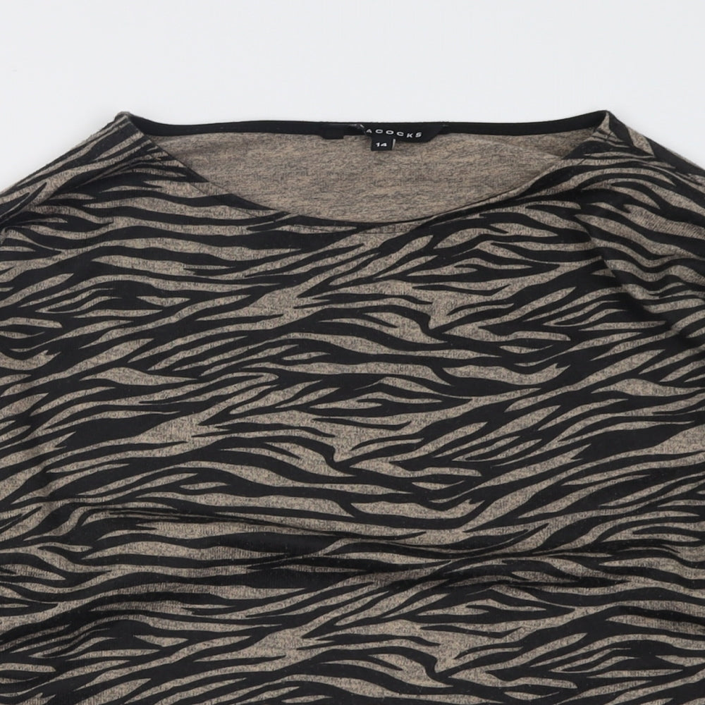 peacoxks Womens Black Crew Neck Animal Print Polyester Pullover Jumper Size 14