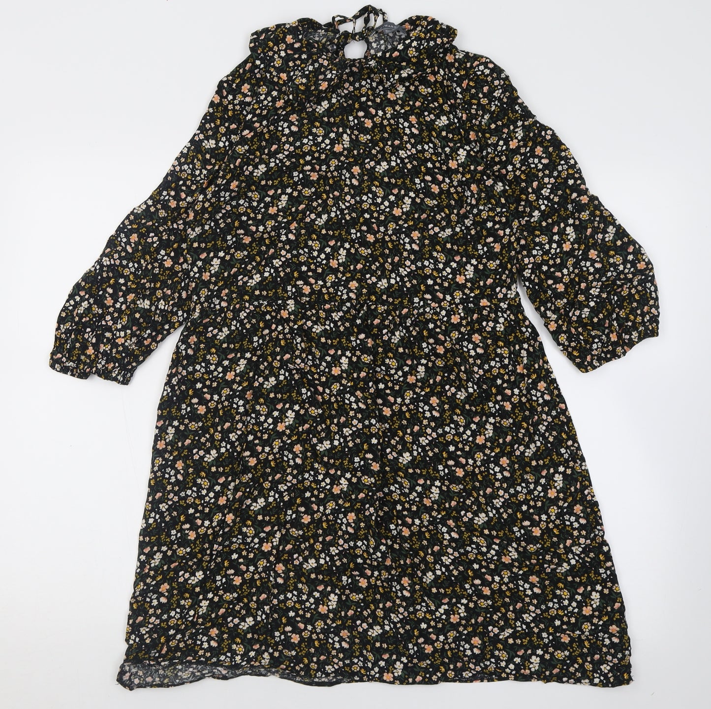 prmark Womens Black Floral Viscose A-Line  Size 10  Collared Tie