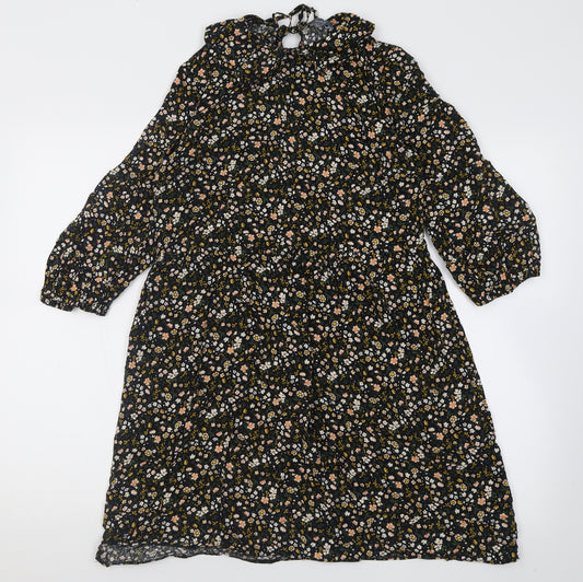 prmark Womens Black Floral Viscose A-Line  Size 10  Collared Tie