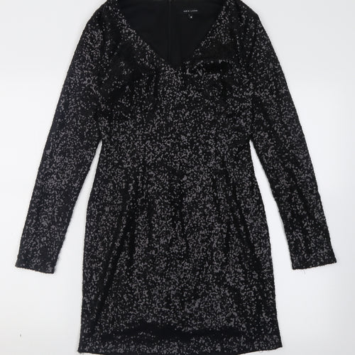 New Look Womens Black  Polyester Bodycon  Size 10  V-Neck Zip