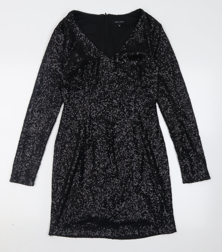 New Look Womens Black Polyester Bodycon Size 10 V-Neck Zip