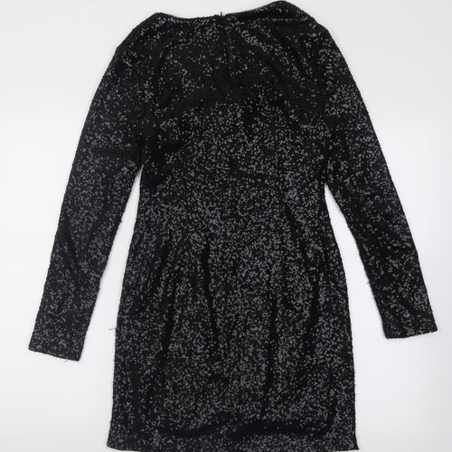 New Look Womens Black  Polyester Bodycon  Size 10  V-Neck Zip