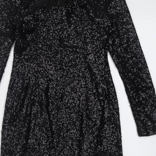 New Look Womens Black  Polyester Bodycon  Size 10  V-Neck Zip