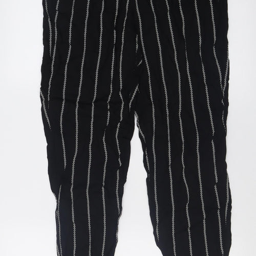 H&M Womens Black Striped Viscose Trousers  Size 10 L26 in Regular
