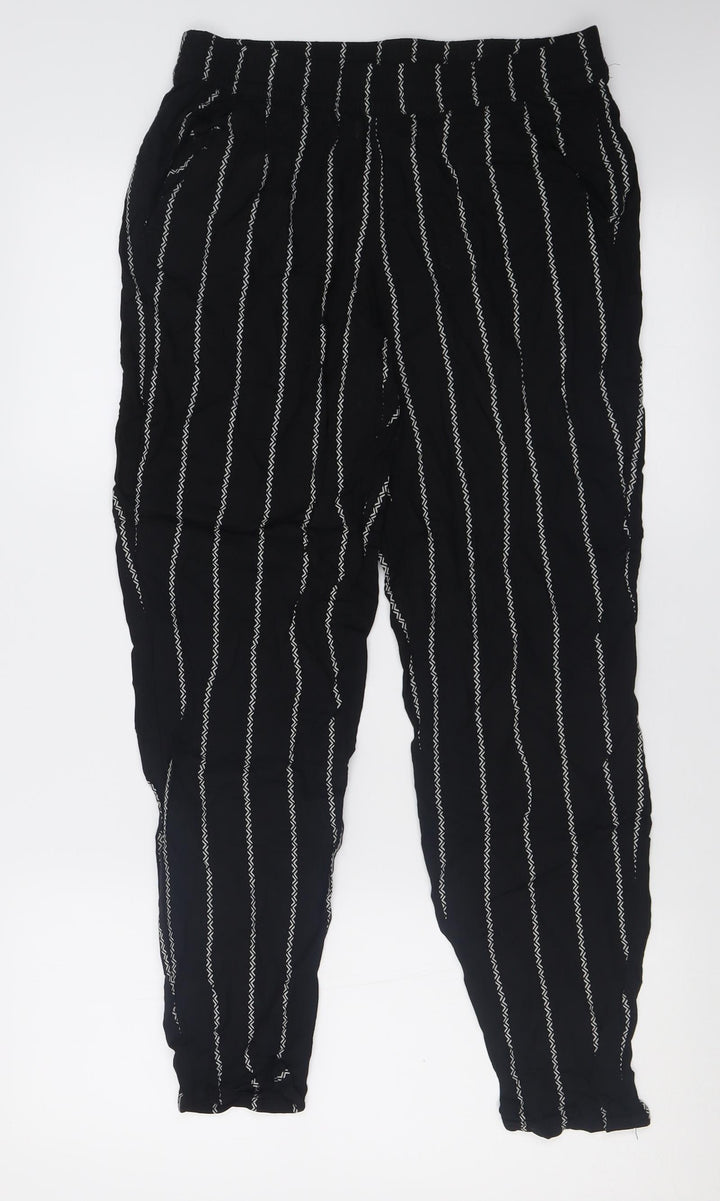 H&M Womens Black Striped Viscose Trousers Size 10 L26 in Regular