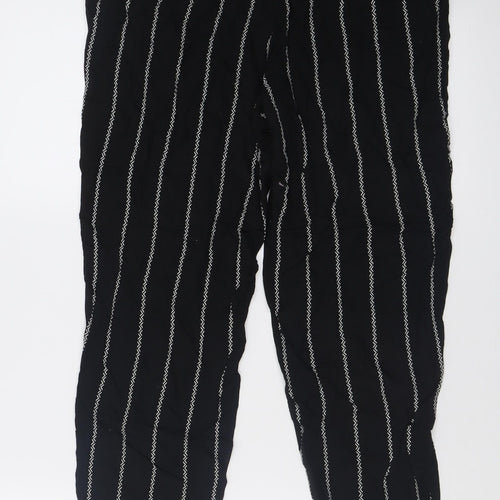 H&M Womens Black Striped Viscose Trousers  Size 10 L26 in Regular