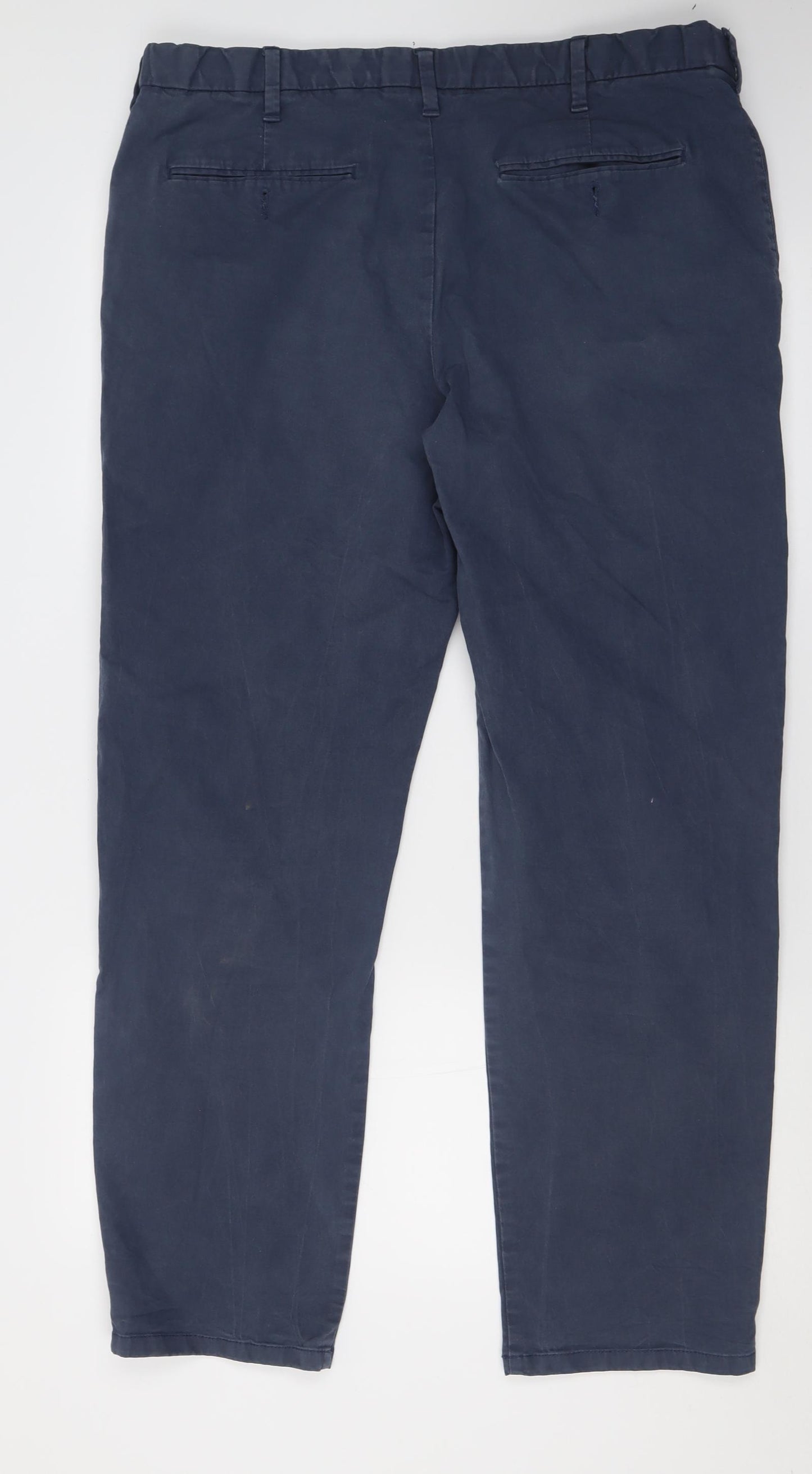 Marks and Spencer Mens Blue  Cotton Chino Trousers Size 38 L31 in Regular Button