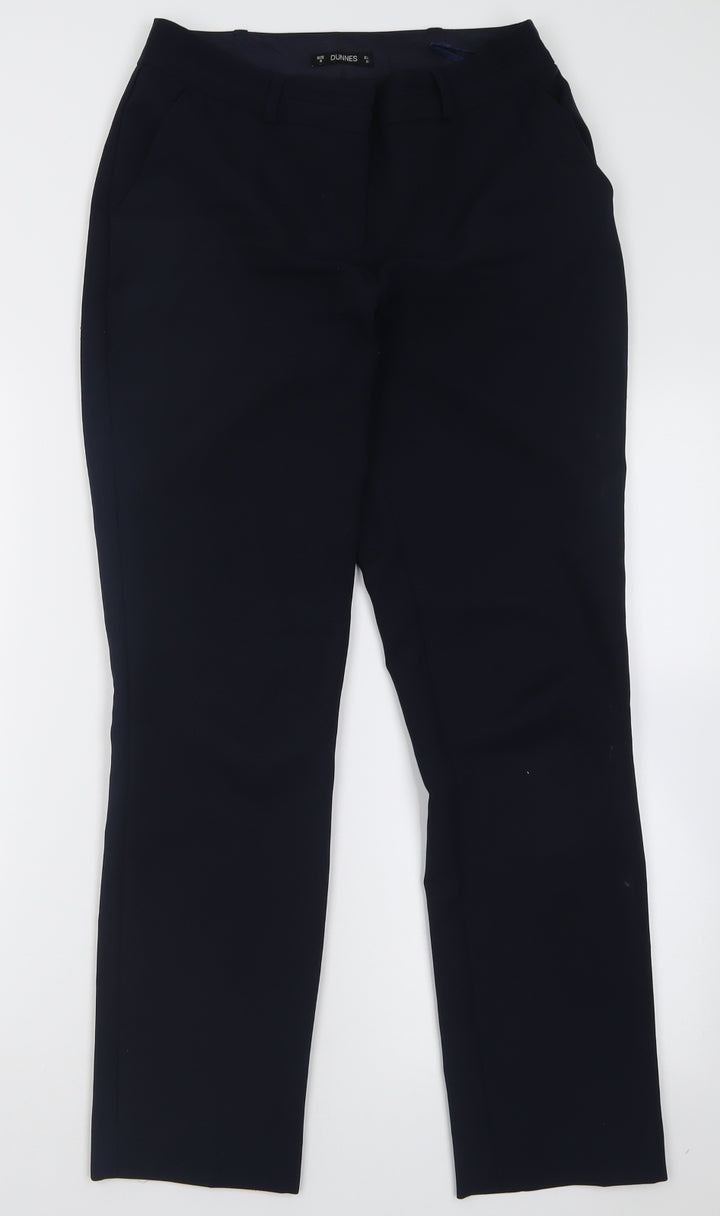 Dunnes Stores Womens Blue Polyester Trousers Size 8 L28 in Regular Hook & Eye