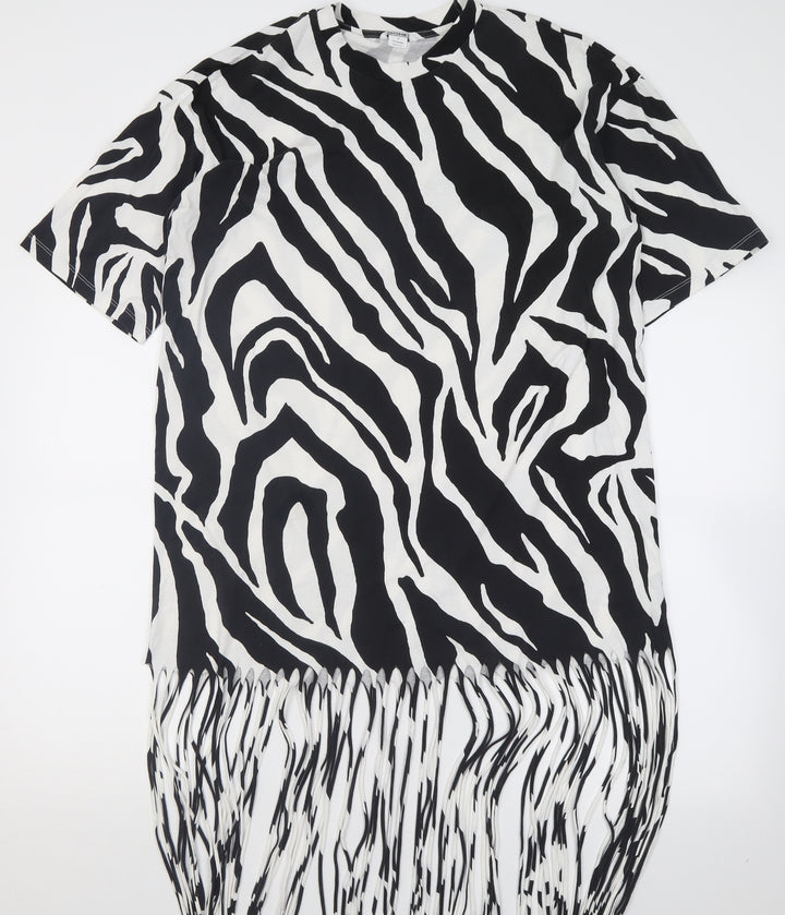 monkl Womens White Animal Print Cotton T-Shirt Dress  Size S  Crew Neck Pullover