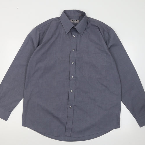 M2M Mens Grey  Polyester  Button-Up Size L Collared Button