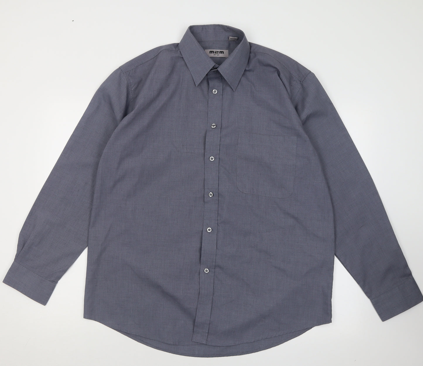 M2M Mens Grey  Polyester  Button-Up Size L Collared Button