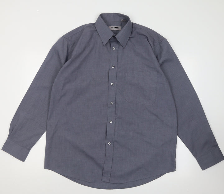 M2M Mens Grey  Polyester  Button-Up Size L Collared Button