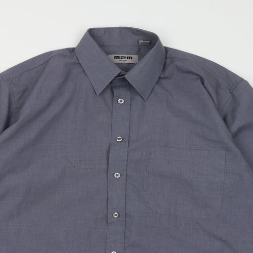 M2M Mens Grey  Polyester  Button-Up Size L Collared Button