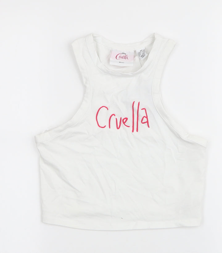 Disney Womens White  Cotton Cropped Tank Size XS Round Neck - Cruella