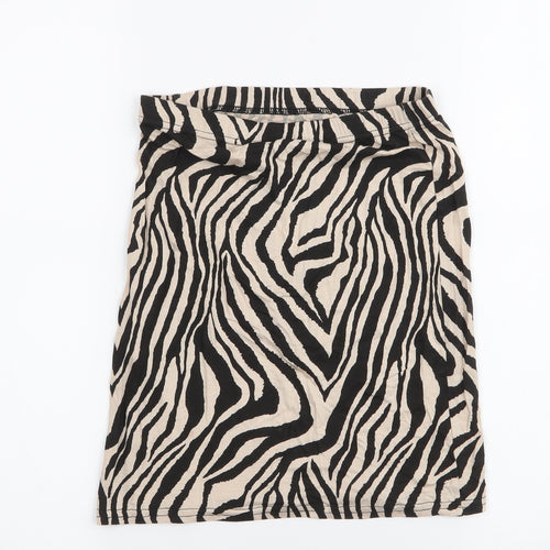 PRETTYLITTLETHING Womens Black Animal Print Viscose Mini Skirt Size 8