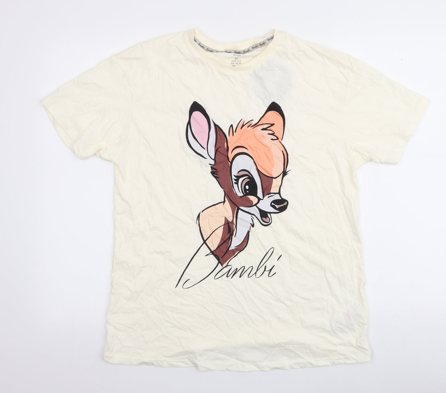 Disney Womens Yellow  100% Cotton Jersey T-Shirt Size XS Round Neck - Bambi