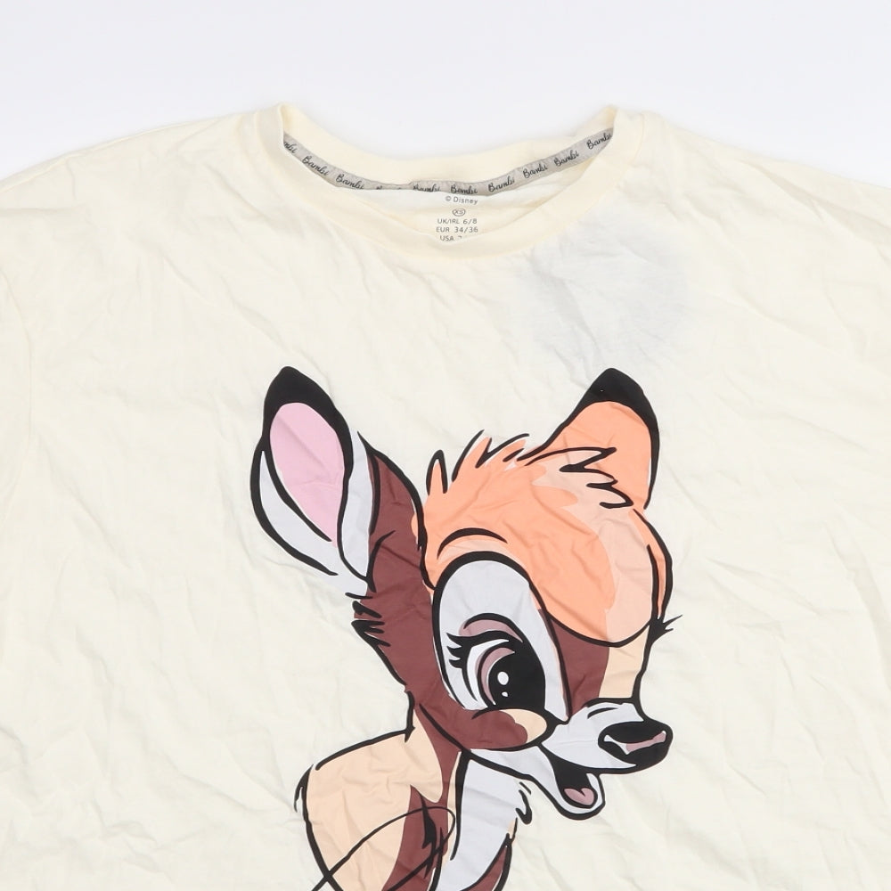 Disney Womens Yellow  100% Cotton Jersey T-Shirt Size XS Round Neck - Bambi