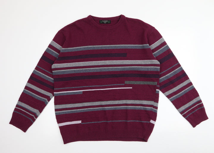 Dunnes Stores Womens Red Round Neck Striped Cotton Pullover Jumper Size L