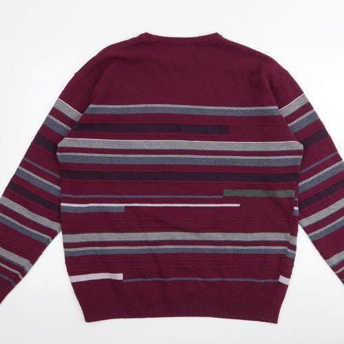 Dunnes Stores Womens Red Round Neck Striped Cotton Pullover Jumper Size L