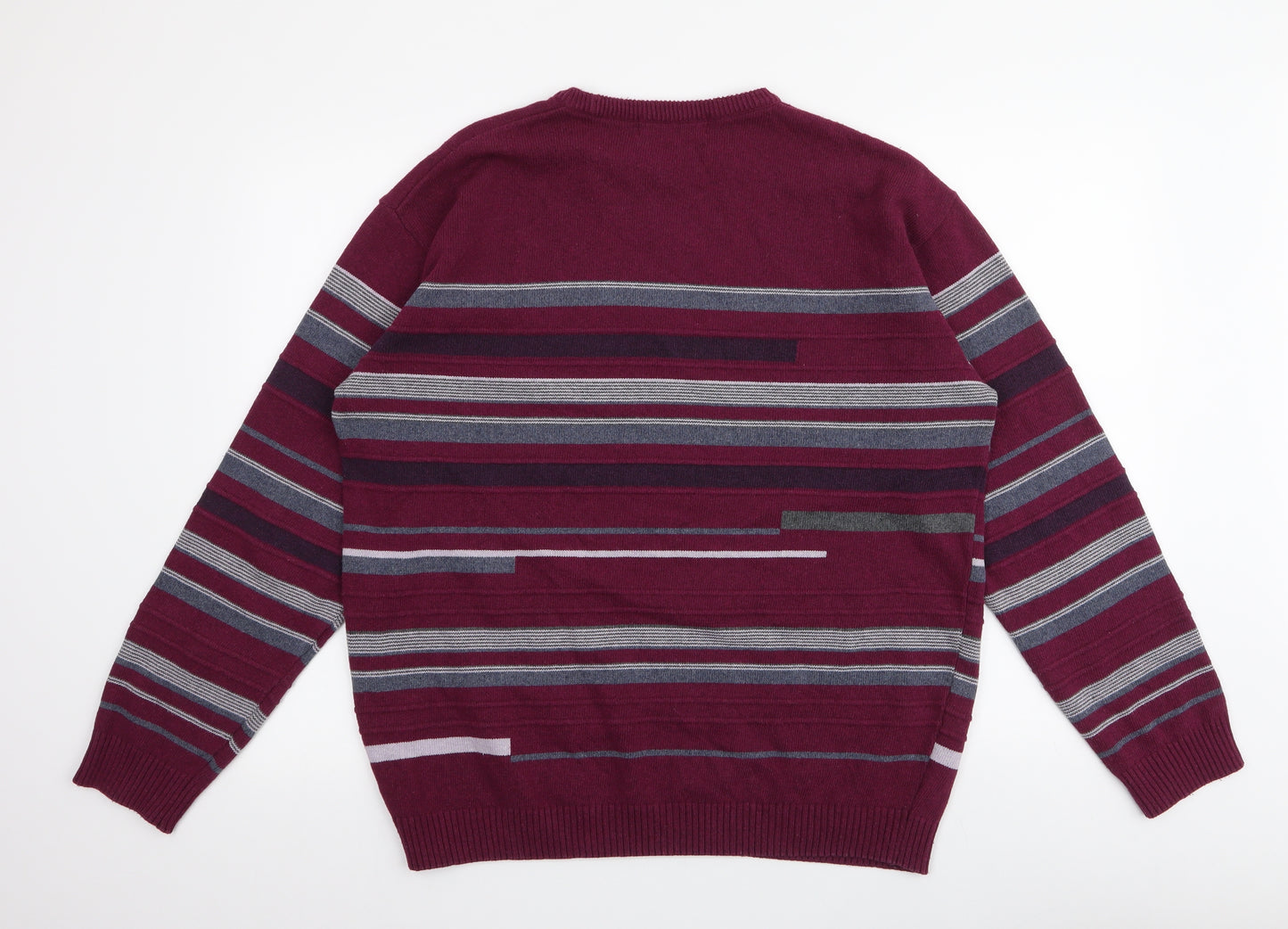 Dunnes Stores Womens Red Round Neck Striped Cotton Pullover Jumper Size L