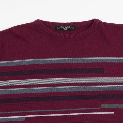 Dunnes Stores Womens Red Round Neck Striped Cotton Pullover Jumper Size L
