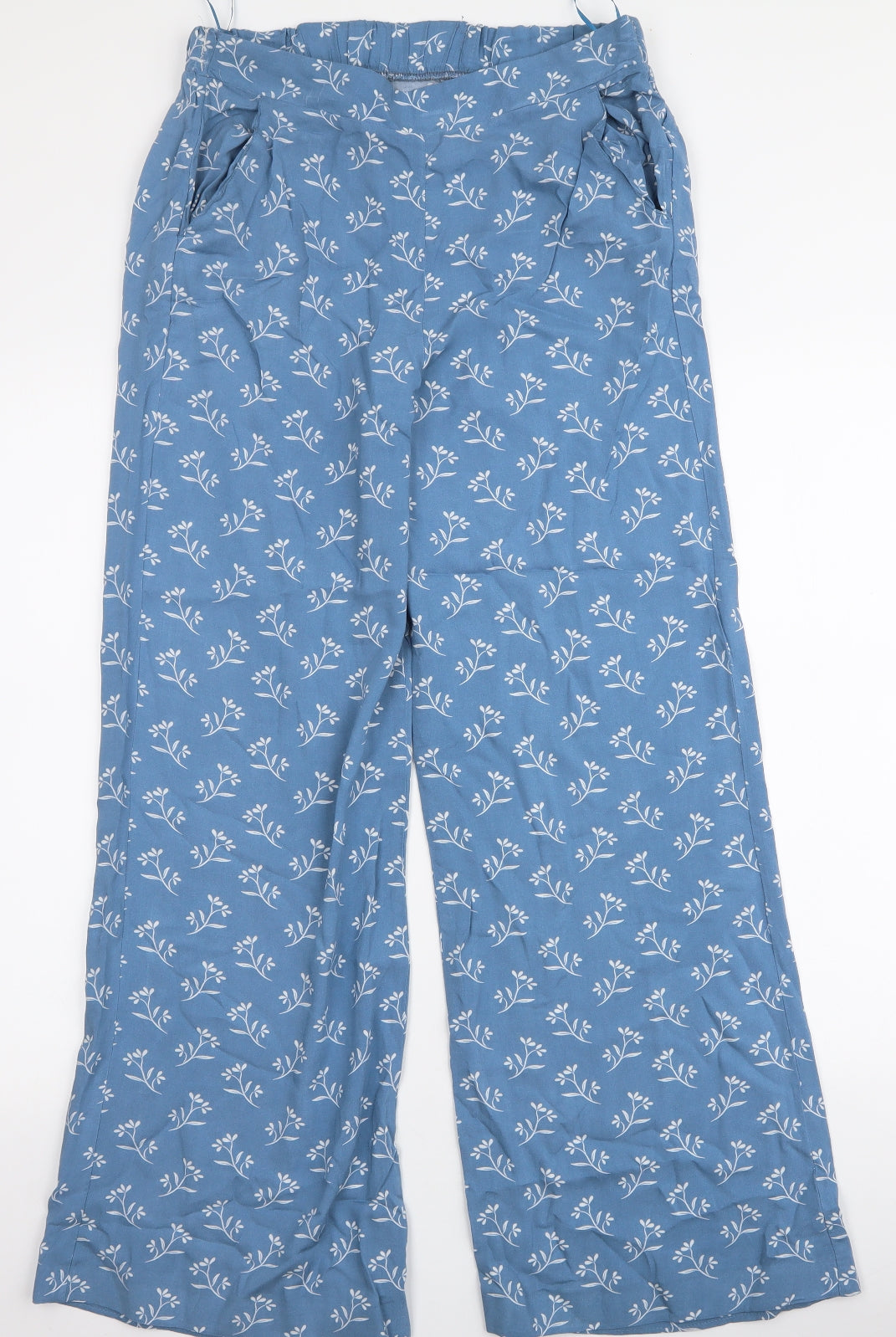 New Look Womens Blue Floral Viscose Trousers  Size 8 L29 in Regular Drawstring