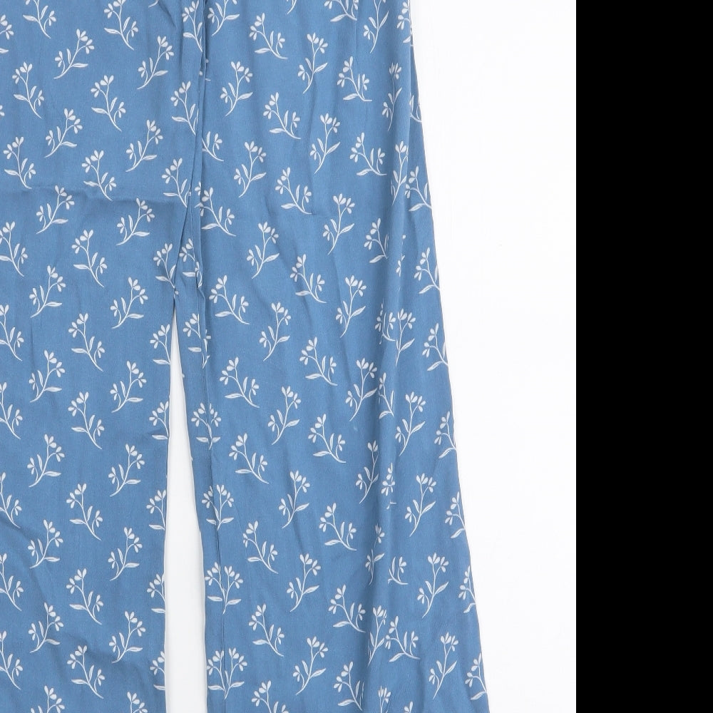 New Look Womens Blue Floral Viscose Trousers  Size 8 L29 in Regular Drawstring