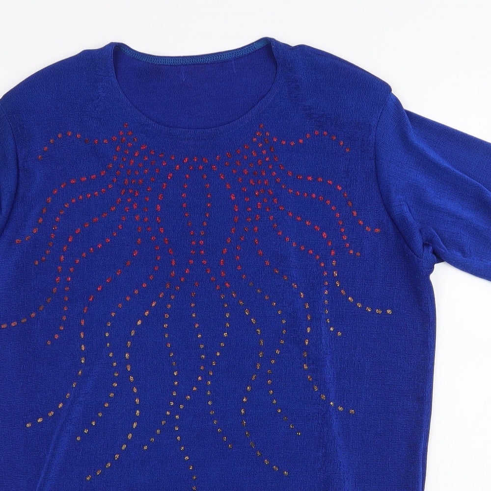 Preworn Womens Blue Polka Dot Polyester Basic T-Shirt Size S Round Neck