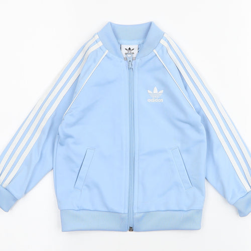 adidas Boys Blue Striped  Basic Jacket Jacket Size 12-18 Months   Zip