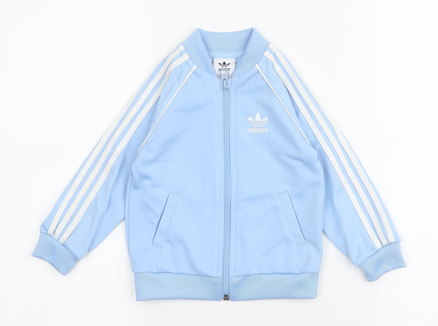 adidas Boys Blue Striped  Basic Jacket Jacket Size 12-18 Months   Zip