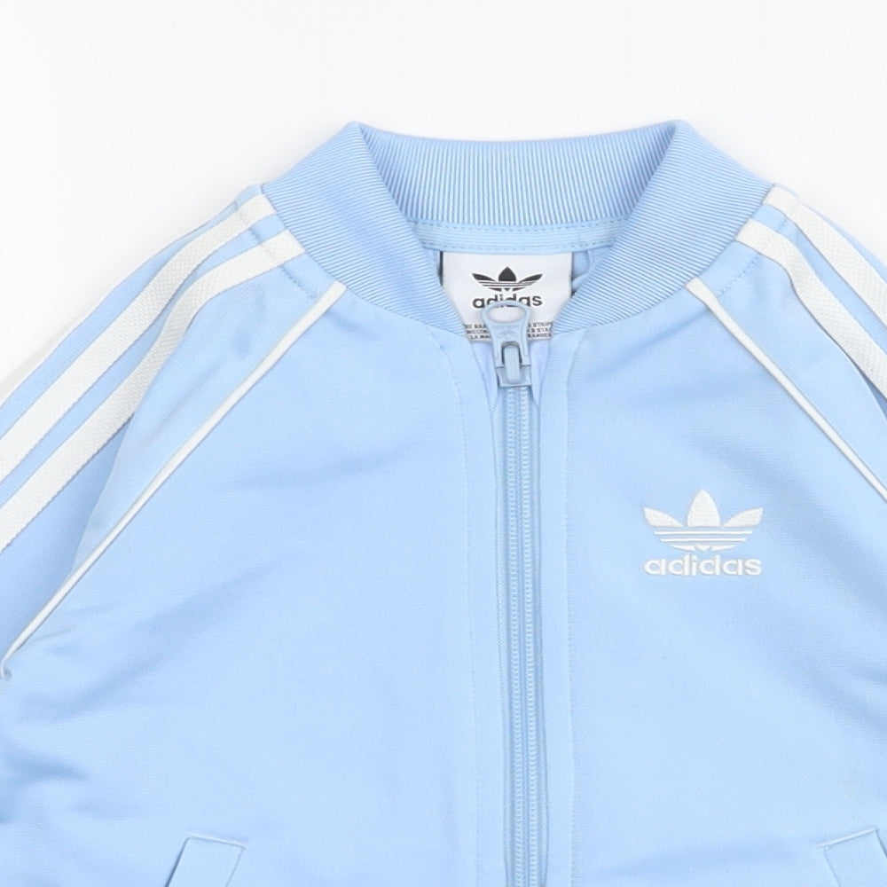 adidas Boys Blue Striped  Basic Jacket Jacket Size 12-18 Months   Zip