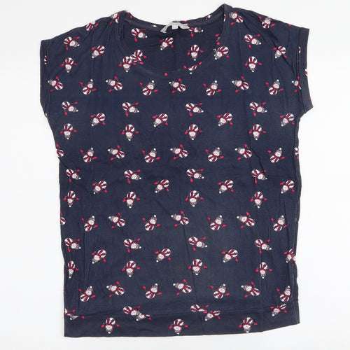 Red Herring Womens Blue  Cotton Jersey T-Shirt Size 12 Round Neck - Snowman