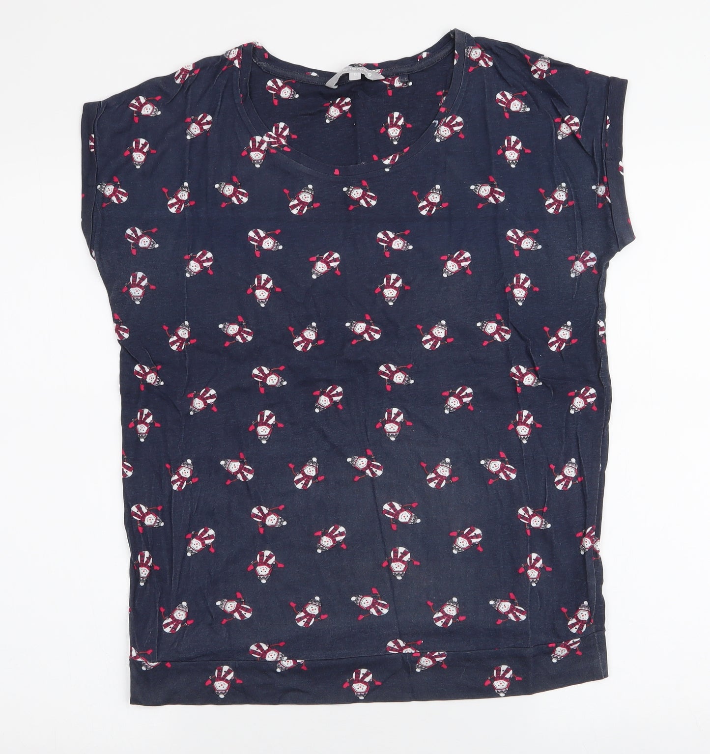 Red Herring Womens Blue  Cotton Jersey T-Shirt Size 12 Round Neck - Snowman