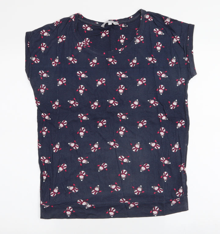 Red Herring Womens Blue  Cotton Jersey T-Shirt Size 12 Round Neck - Snowman